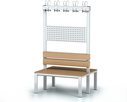 Oboustranná lavice s opěradlem a věšáky, bukové latě - základní provedení 1800 x 1000 x 830